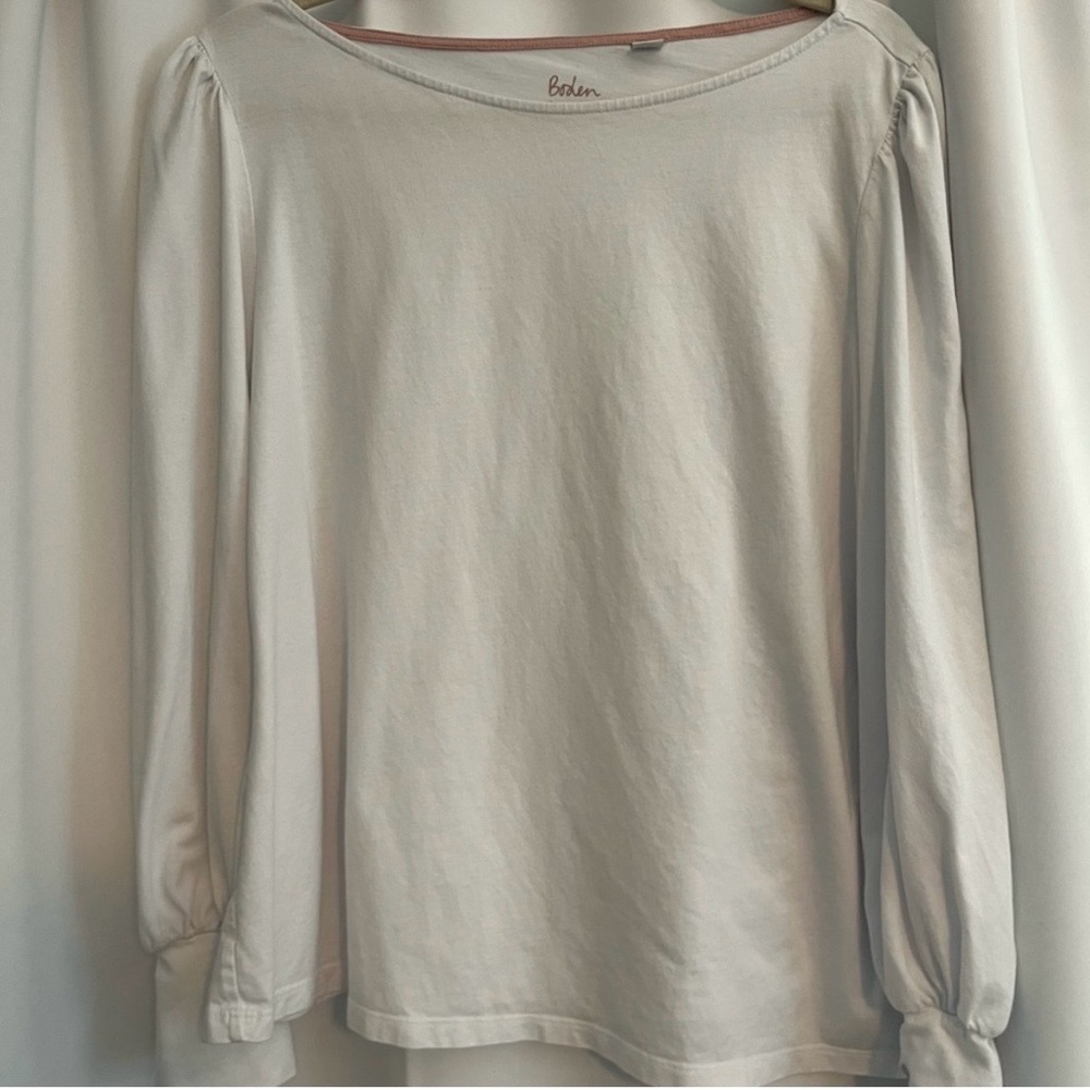 Boden Cuffed Wrist Supersoft Long Sleeve Top in White Size 16/18